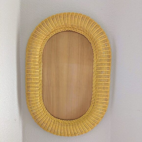 Vintage Natural Wicker Wall Mirror 1960s Frame ~29.5"x20" - Picture 1 of 10